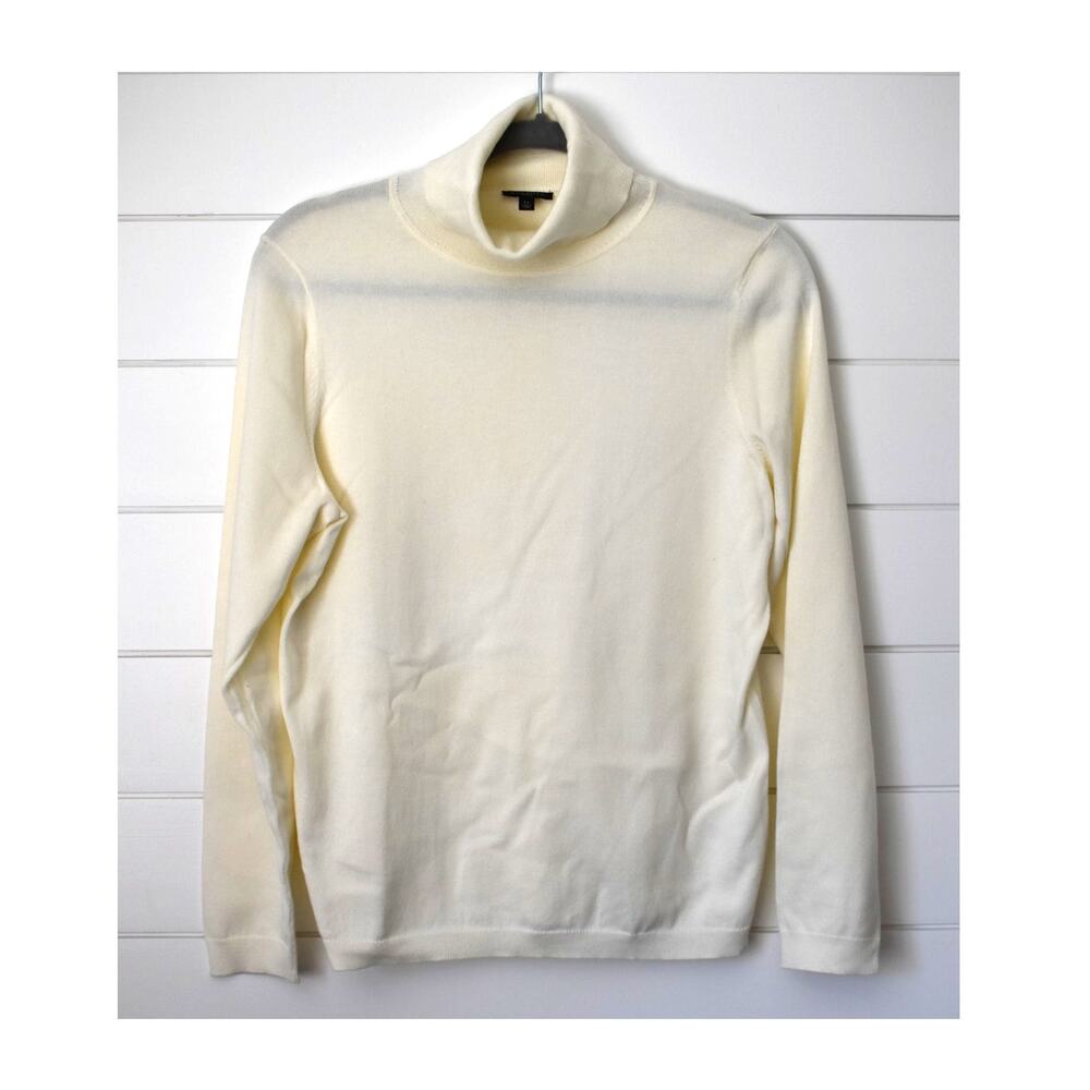 Talbots Sweater Size Large Petite Cream Pullover High Neck Cotton Nylon Light
